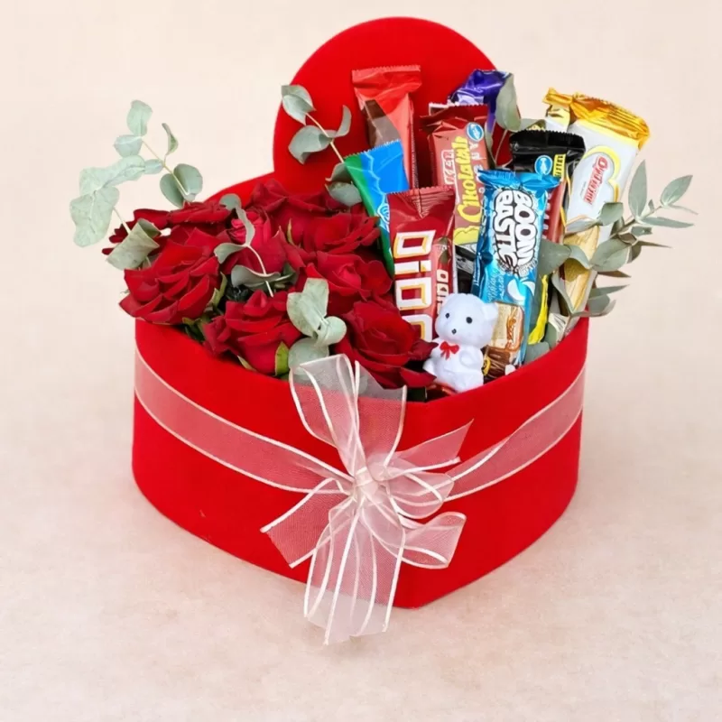 Kalp Kutu Gül & Çikolata